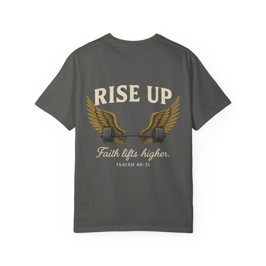 RISE UP Barbell Tee - Vintage Fitness T-shirt