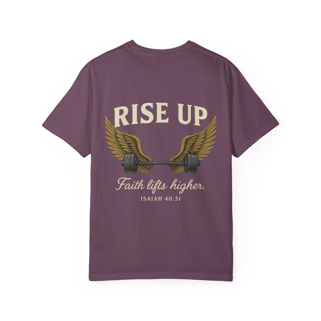 RISE UP Barbell Tee - Vintage Fitness T-shirt
