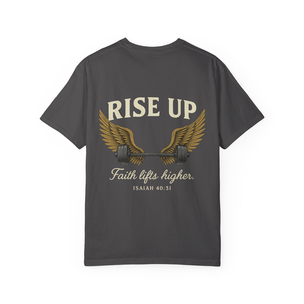 RISE UP Barbell Tee - Vintage Fitness T-shirt