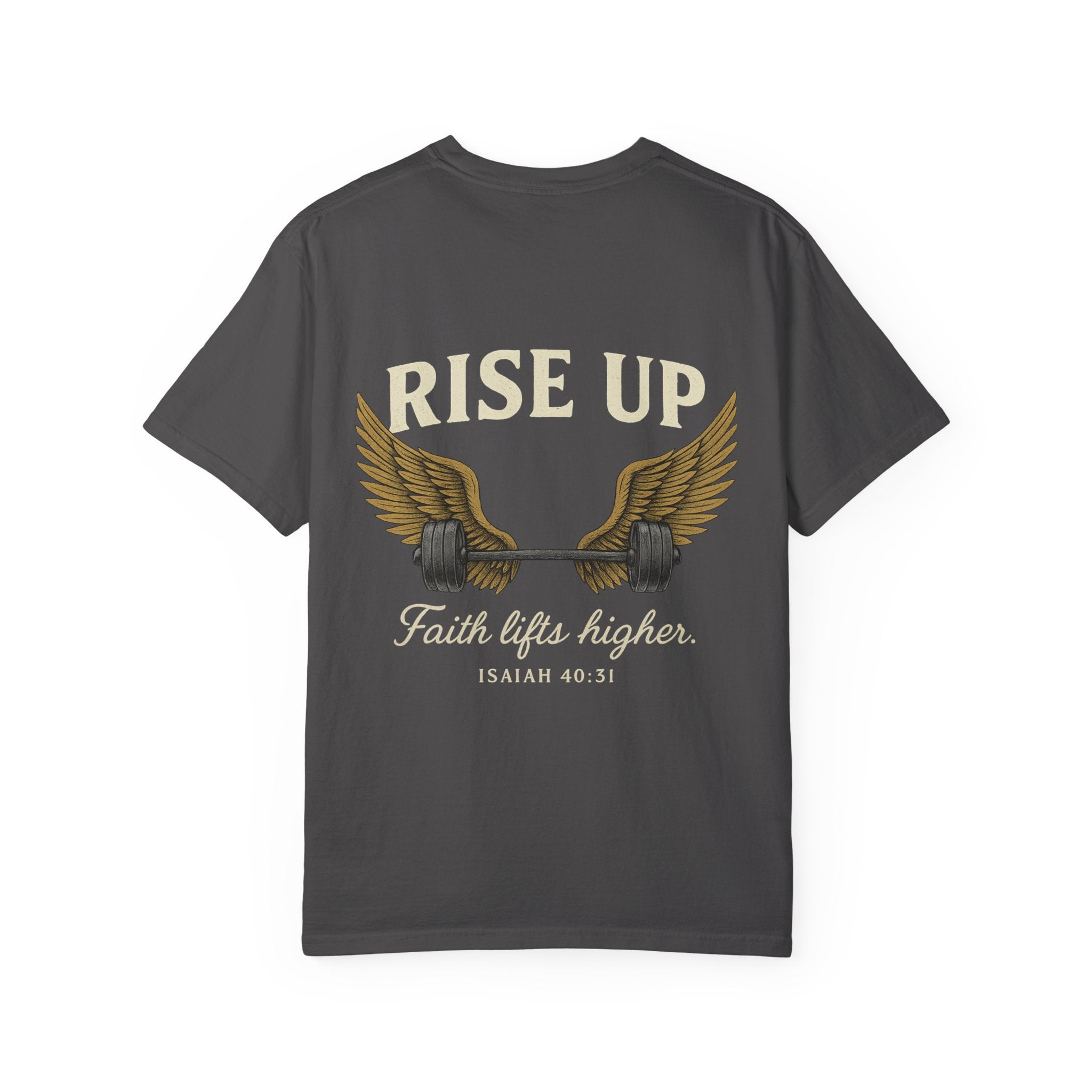 RISE UP Barbell Tee - Vintage Fitness T-shirt