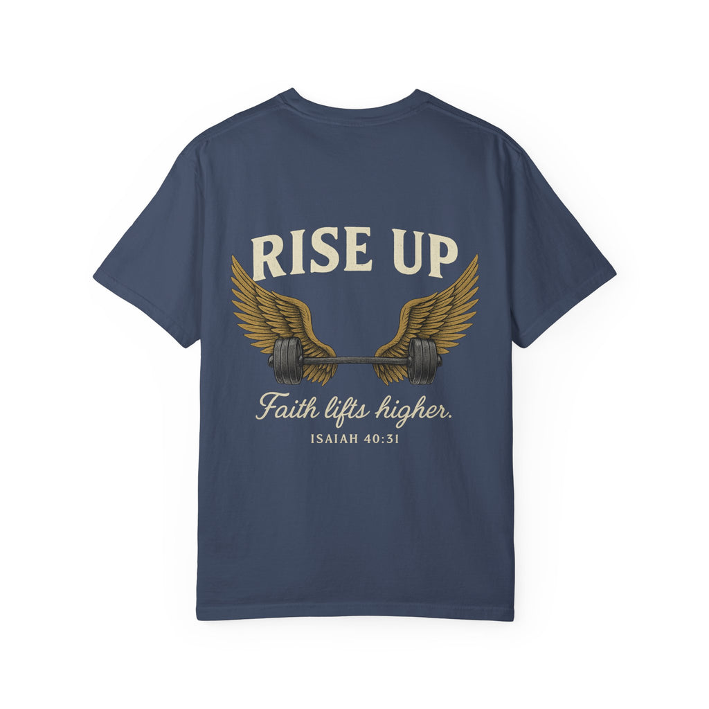 RISE UP Barbell Tee - Vintage Fitness T-shirt