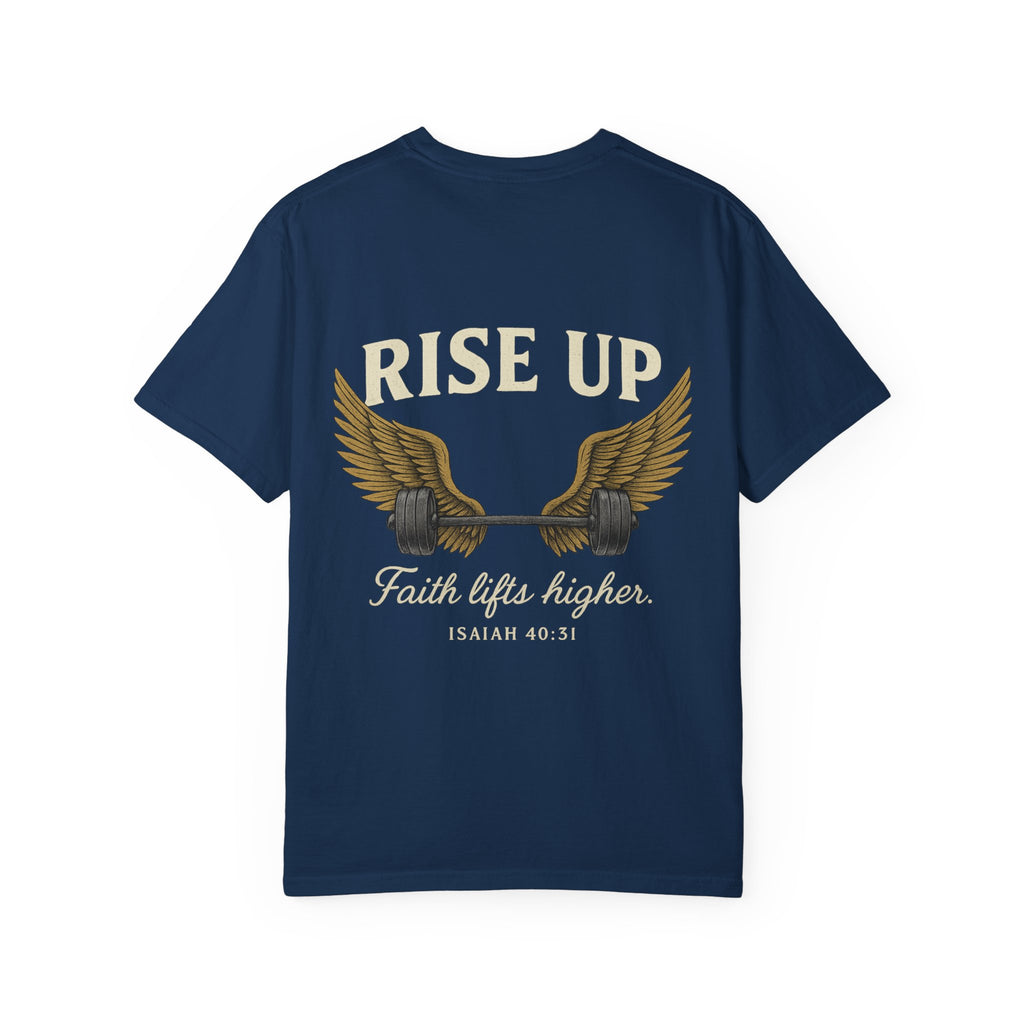 RISE UP Barbell Tee - Vintage Fitness T-shirt