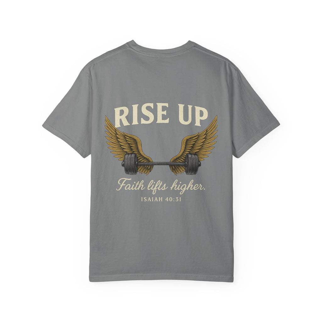 RISE UP Barbell Tee - Vintage Fitness T-shirt